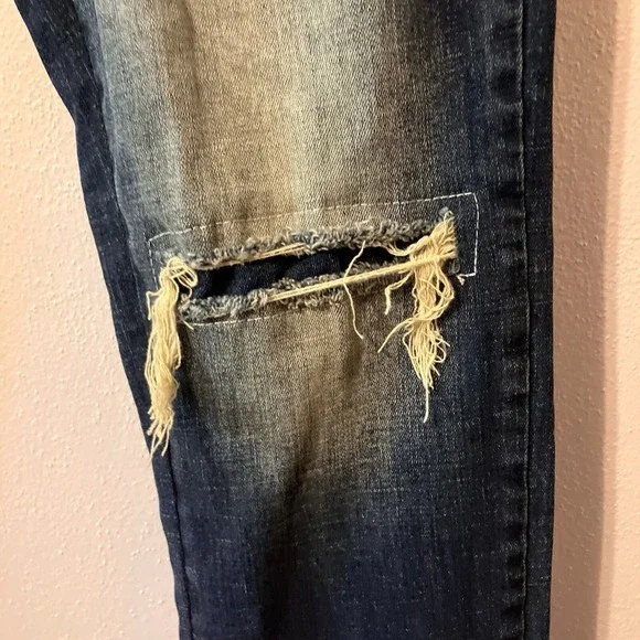 Born Fly Men's 36 ANYTOWN USA Y2K Grunge Distressed Denim Jeans Patchwork Zip - Picture 6 of 13